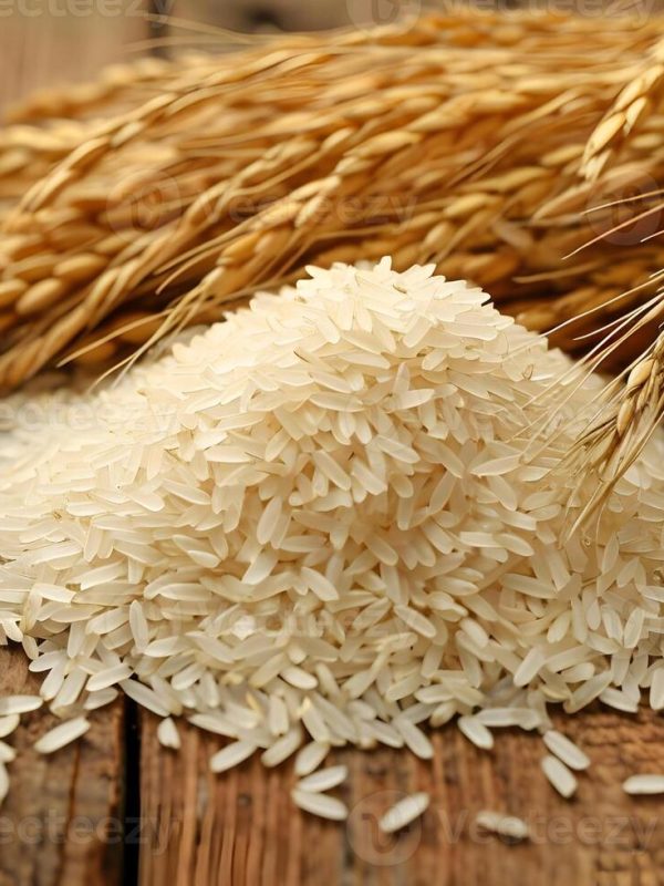 ai-generated-a-handful-of-long-grain-white-rice-spills-out-on-the-wooden-table-food-light-natural-colors-high-quality-ai-generative-photo